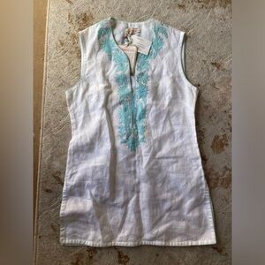 TunicLove Sleeveless Blue Embroidery  Cotton Top Size 4 NWT